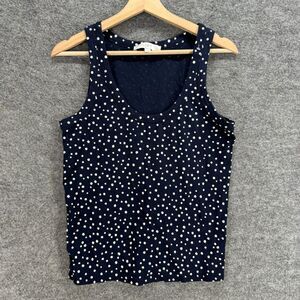 Loft Tank Women L Large Blue Polka Dot Sleeveless Wide Strap Cotton Casual